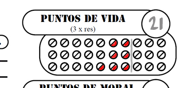 Anotando heridas en el recuadro de puntos de vida