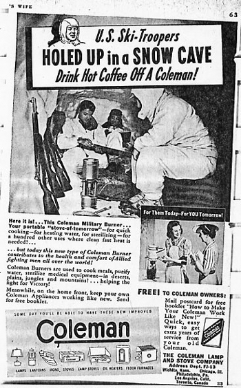Anuncio de Coleman en 1943 intentando vender tambin su producto en el mercado civil