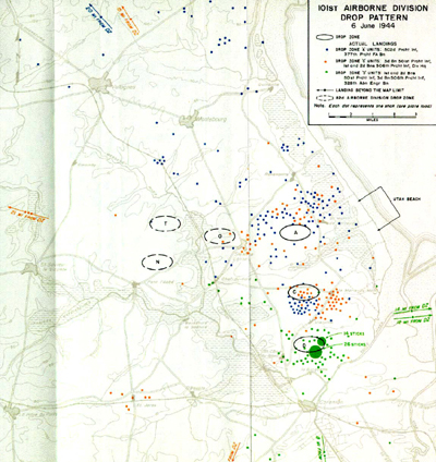 Dispersión de los paracaidistas - Imagen de dominio público de la División de Historia del Departamento del Ejército estadounidense