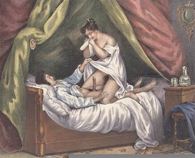 Mejor inflarlo primero. La amante cautelosa, litografía de Octave Tassaert de 1860