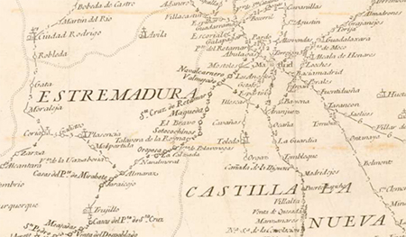 Mapa de las carreras de postas de España. Biblioteca Virtual de Defensa. Licencia Creative Commons Reconocimiento 4.0. Bernardo Espinalt y García (1787).