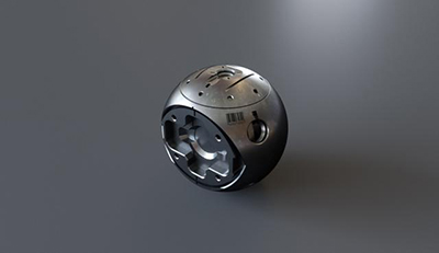 Esferas docte. Imagen de Benjat Isufi en Fusion 360 para Zero Gravity Associates, Autodesk, con propsitos educativos en https://academy.autodesk.com/portfolios/sci-fi-sphere