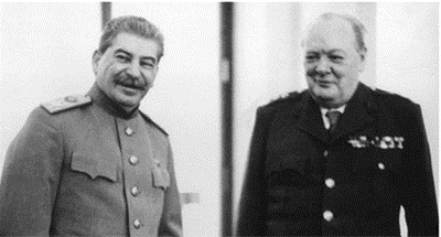 Fotografa de Churchil y Stalin en actitud amistosa. Foto de Dominio Pblico