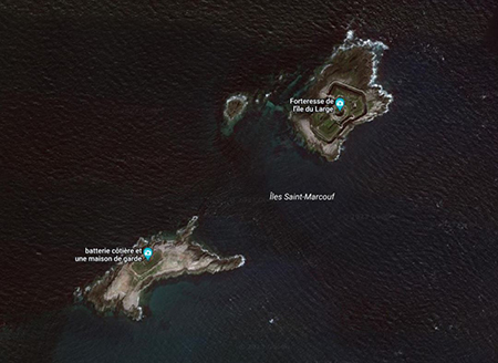Fotografa area de las Islas Saint-Marcouf. Imagen de Google 2023 CNES/Airbus, Maxar Technologies.