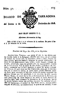 Portada del nmero 31 del Diario de Tarragona. Imagen de la Hemeroteca Digital https://www.bne.es/es/catalogos/hemeroteca-digital