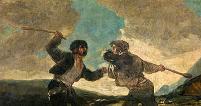 Goya, F. (1820-1823). Duelo a garrotazos. [Pintura]. Museo Nacional del Prado. Obra en Dominio Pblico.