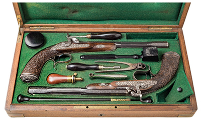 Estuche de pistolas de duelo. Fuente, Museo del Romanticismo.
