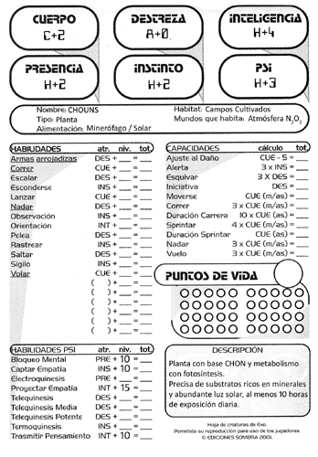 Datos de los chouns