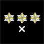General: tres estrellas de cuatro puntas de oro sobre estrella de seis puntas de plata encima de cruz Exo. Los responsables de los grupos Exo dentro de cada una de las tres flotas (la 1ª, la 2ª y la 7ª) ostentan este grado. Sólo hay, por tanto, tres generales con mando de combate en la flota de la R.F.P. En la central (en Vettera) hay más generales destinados en las oficinas. Los generales son el máximo rango embarcado de los grupos Exo.