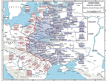 plano de la operacin Bagration donde se aprecia el estrecho pasillo conseguido por la operacin Doppelkopf (al oeste de Riga) - fuente: US Army, dominio pblico